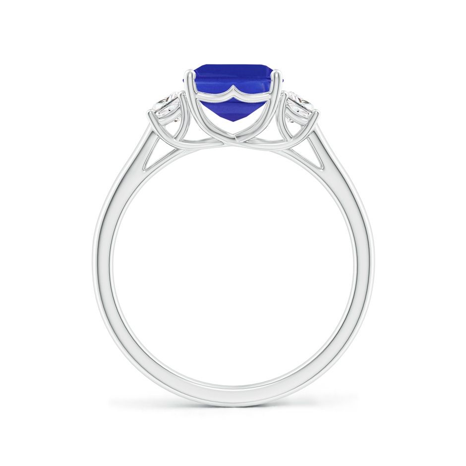 9x7mm AAAA Three Stone Emerald-Cut Tanzanite and Diamond Ring in P950 Platinum side-1