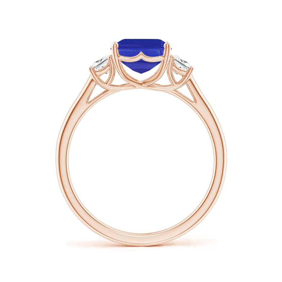 9x7mm AAAA Three Stone Emerald-Cut Tanzanite and Diamond Ring in Rose Gold side-1