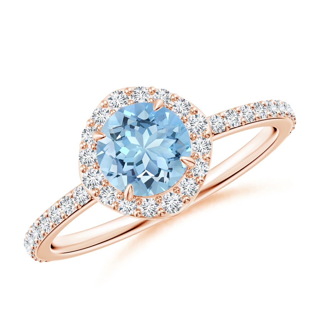 6mm AAAA Vintage Style Claw-Set Round Aquamarine Halo Ring in Rose Gold