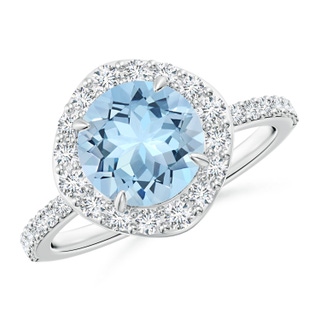 8mm AAA Vintage Style Claw-Set Round Aquamarine Halo Ring in White Gold