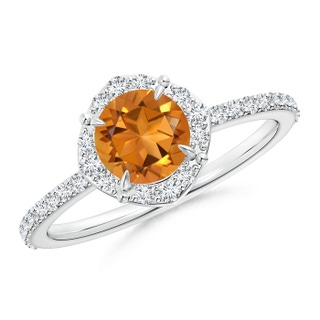 6mm AAA Vintage Style Claw-Set Round Citrine Halo Ring in White Gold