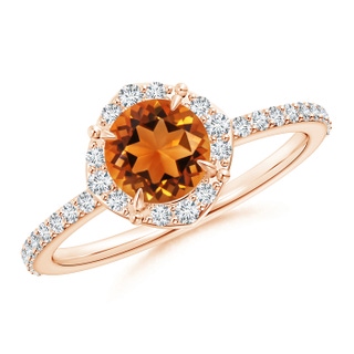 6mm AAAA Vintage Style Claw-Set Round Citrine Halo Ring in Rose Gold