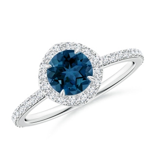 6mm AAA Vintage Style Claw-Set Round London Blue Topaz Halo Ring in White Gold