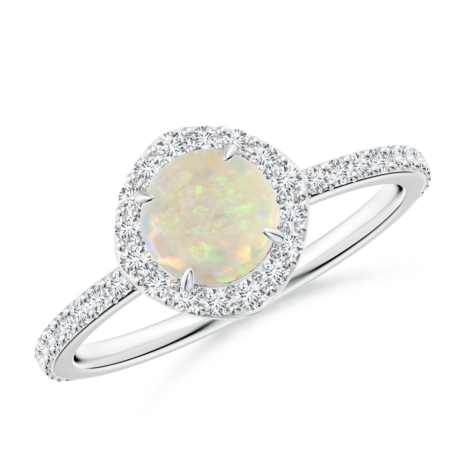 6mm AAA Vintage Style Claw-Set Round Opal Halo Ring in P950 Platinum 