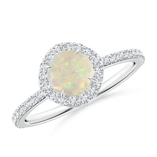 6mm AAA Vintage Style Claw-Set Round Opal Halo Ring in White Gold