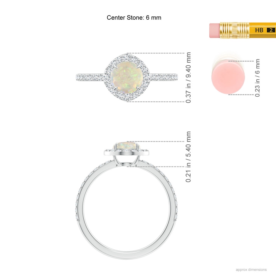 6mm AAA Vintage Style Claw-Set Round Opal Halo Ring in White Gold ruler