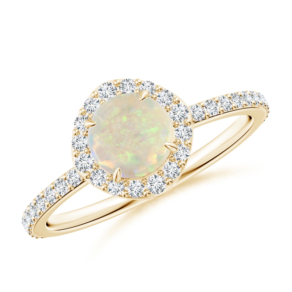 6mm AAA Vintage Style Claw-Set Round Opal Halo Ring in Yellow Gold 