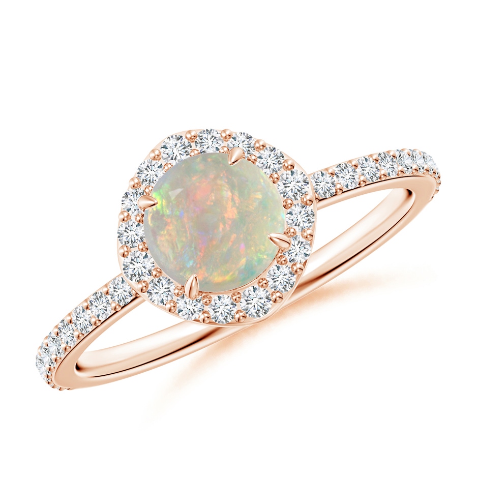 6mm AAAA Vintage Style Claw-Set Round Opal Halo Ring in Rose Gold 
