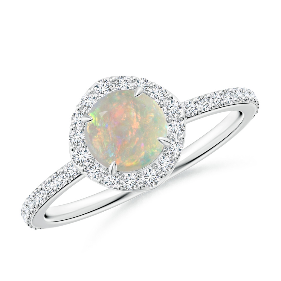 6mm AAAA Vintage Style Claw-Set Round Opal Halo Ring in White Gold 