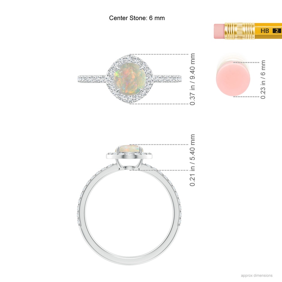 6mm AAAA Vintage Style Claw-Set Round Opal Halo Ring in White Gold ruler