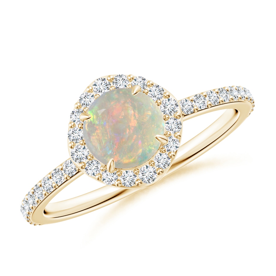 6mm AAAA Vintage Style Claw-Set Round Opal Halo Ring in Yellow Gold 