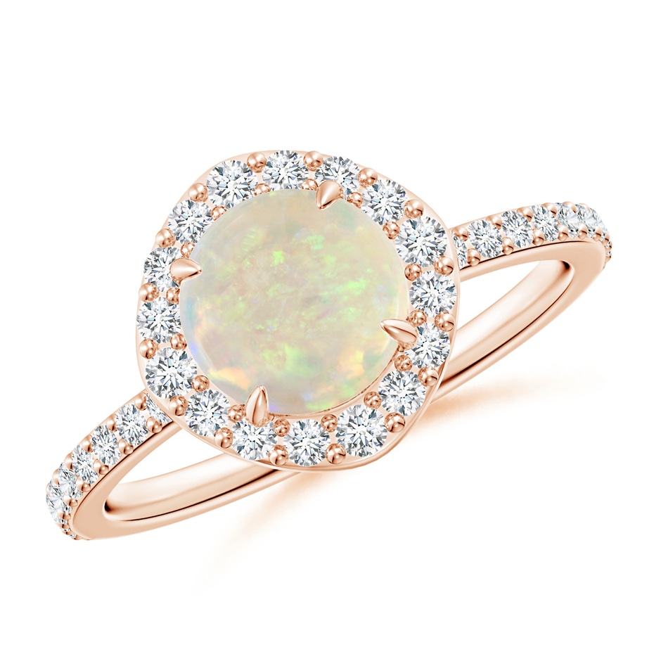 7mm AAA Vintage Style Claw-Set Round Opal Halo Ring in Rose Gold 