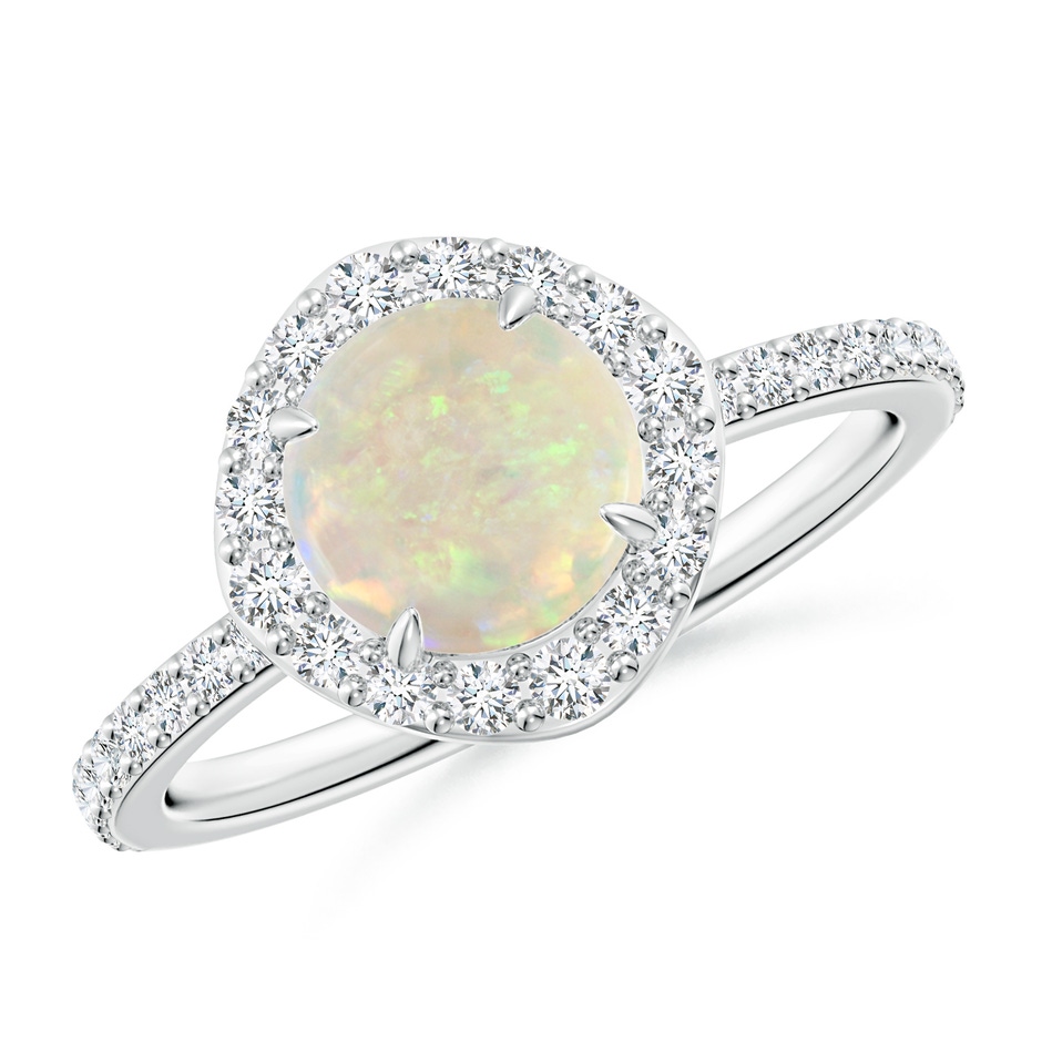 7mm AAA Vintage Style Claw-Set Round Opal Halo Ring in White Gold 