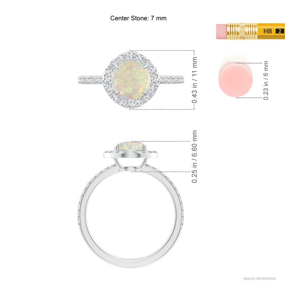 7mm AAA Vintage Style Claw-Set Round Opal Halo Ring in White Gold ruler