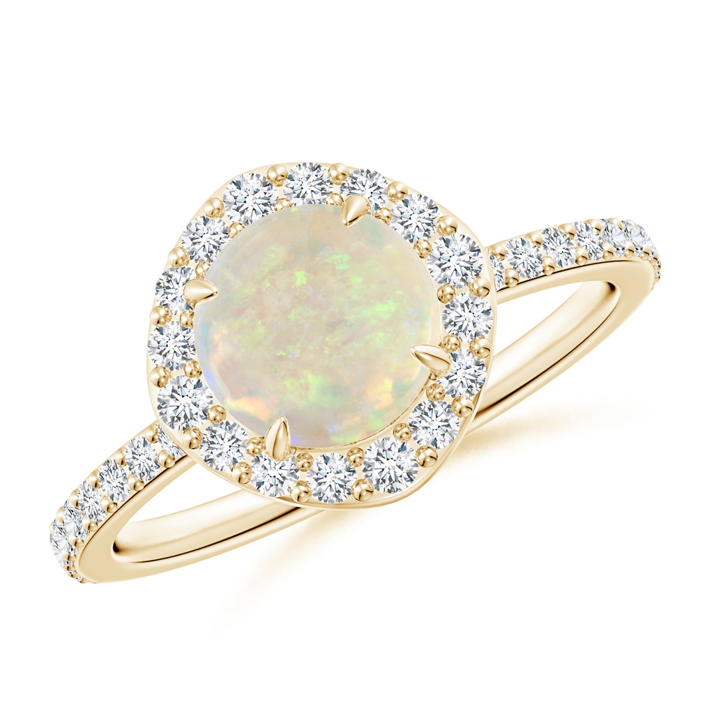 7mm AAA Vintage Style Claw-Set Round Opal Halo Ring in Yellow Gold 