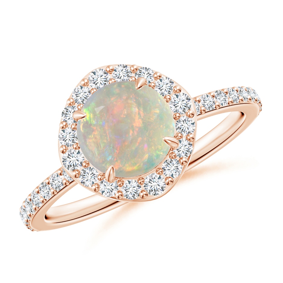 7mm AAAA Vintage Style Claw-Set Round Opal Halo Ring in Rose Gold 