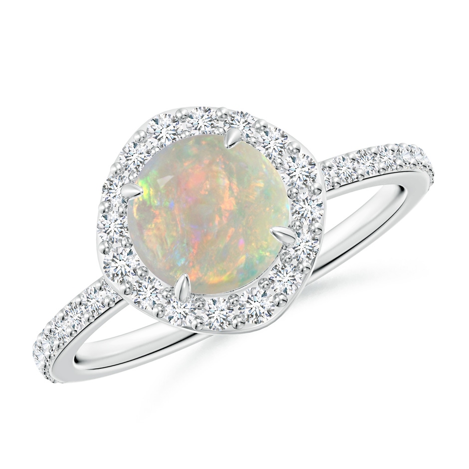 7mm AAAA Vintage Style Claw-Set Round Opal Halo Ring in White Gold 