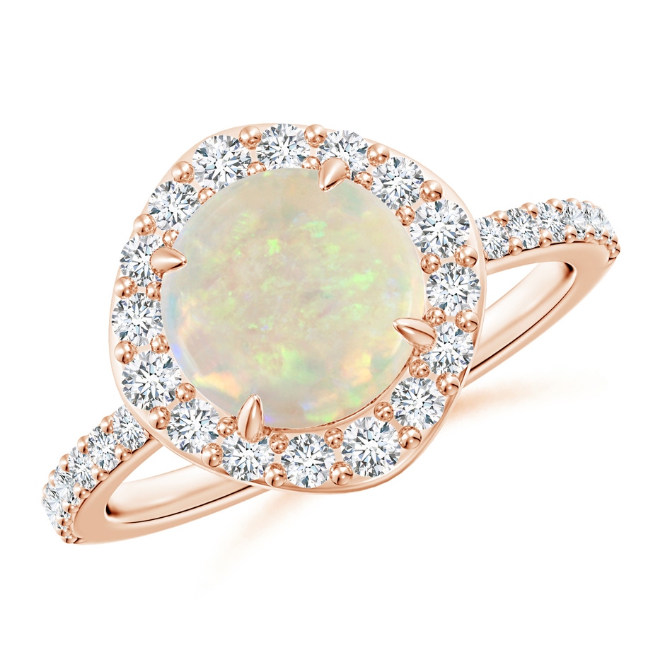 8mm AAA Vintage Style Claw-Set Round Opal Halo Ring in Rose Gold 