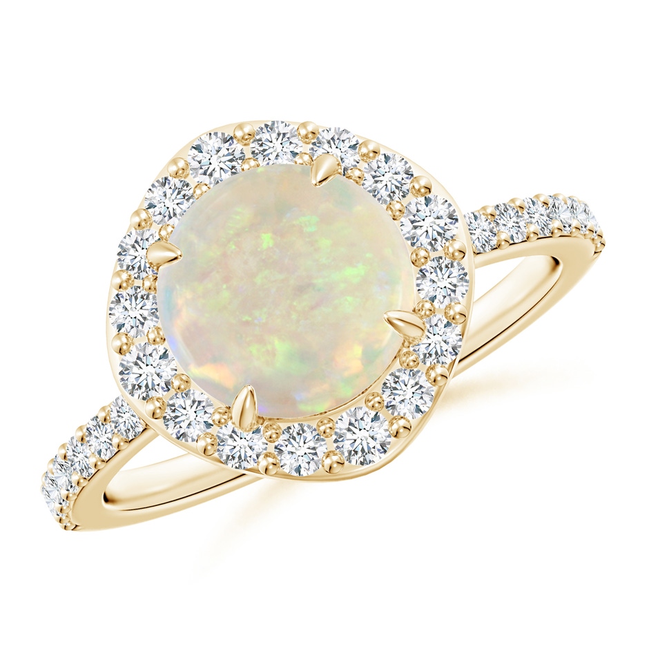 8mm AAA Vintage Style Claw-Set Round Opal Halo Ring in Yellow Gold 
