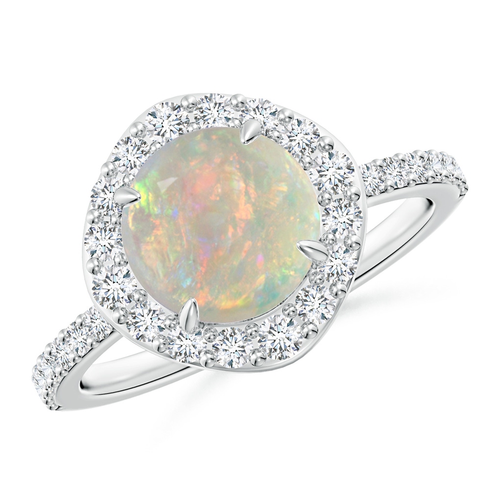 8mm AAAA Vintage Style Claw-Set Round Opal Halo Ring in P950 Platinum