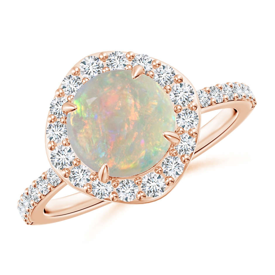 8mm AAAA Vintage Style Claw-Set Round Opal Halo Ring in Rose Gold 