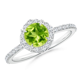 6mm AAA Vintage Style Claw-Set Round Peridot Halo Ring in White Gold