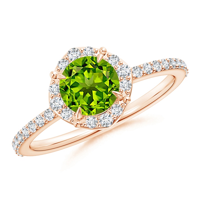 6mm AAAA Vintage Style Claw-Set Round Peridot Halo Ring in Rose Gold