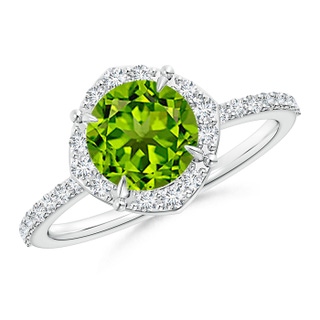 7mm AAAA Vintage Style Claw-Set Round Peridot Halo Ring in P950 Platinum