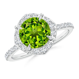 8mm AAAA Vintage Style Claw-Set Round Peridot Halo Ring in P950 Platinum