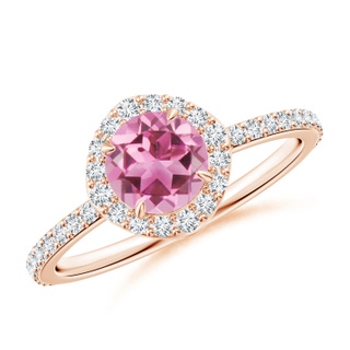 6mm AAA Vintage Style Claw-Set Round Pink Tourmaline Halo Ring in Rose Gold