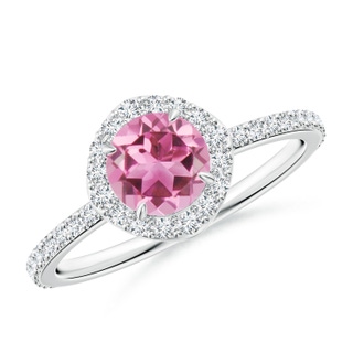 6mm AAA Vintage Style Claw-Set Round Pink Tourmaline Halo Ring in White Gold
