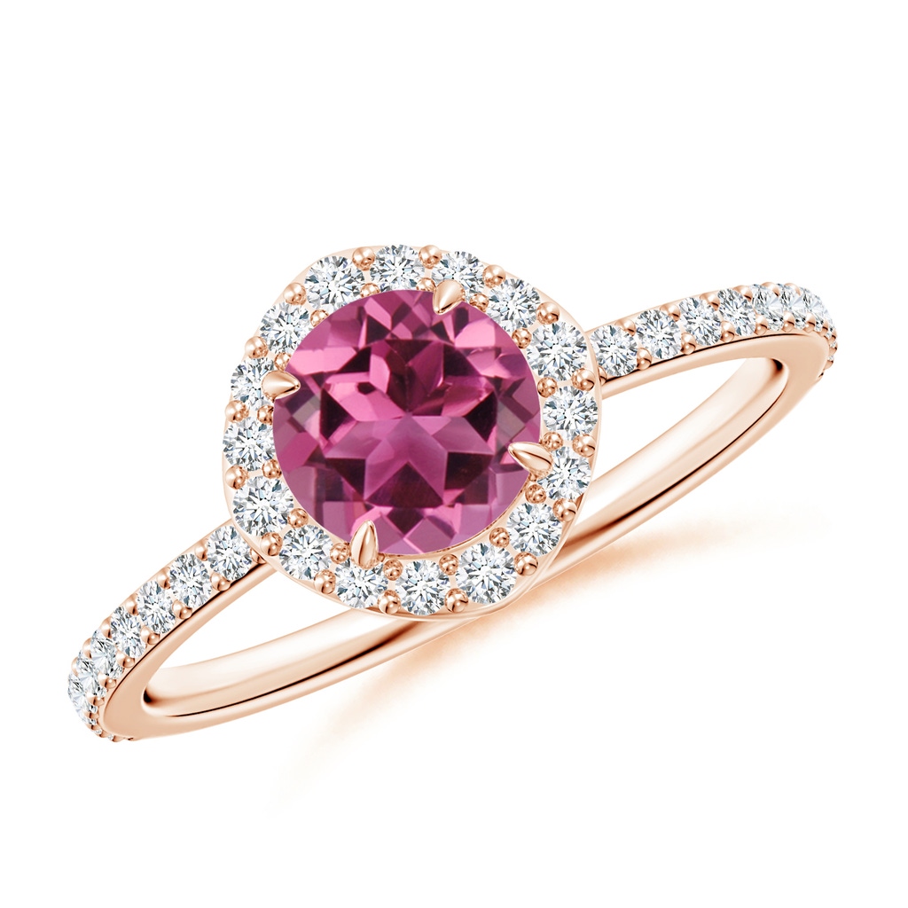 6mm AAAA Vintage Style Claw-Set Round Pink Tourmaline Halo Ring in Rose Gold