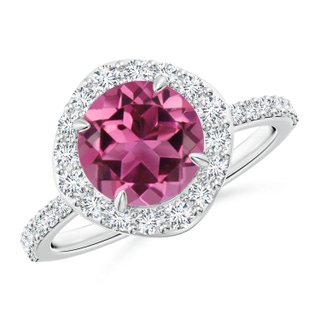 8mm AAAA Vintage Style Claw-Set Round Pink Tourmaline Halo Ring in P950 Platinum