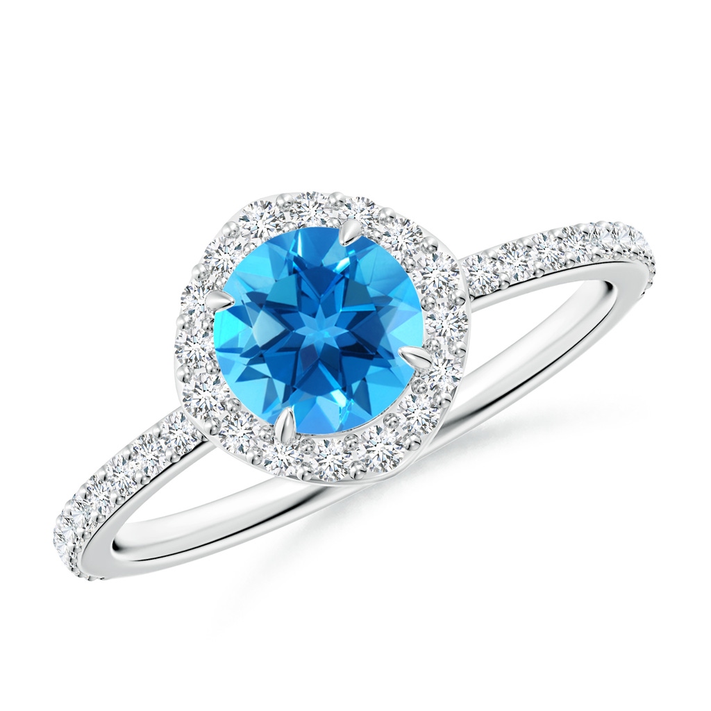 6mm AAAA Vintage Style Claw-Set Round Swiss Blue Topaz Halo Ring in P950 Platinum