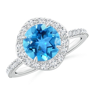 8mm AAA Vintage Style Claw-Set Round Swiss Blue Topaz Halo Ring in White Gold