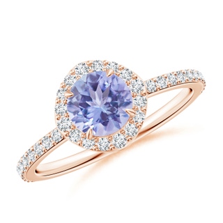 6mm A Vintage Style Claw-Set Round Tanzanite Halo Ring in 9K Rose Gold