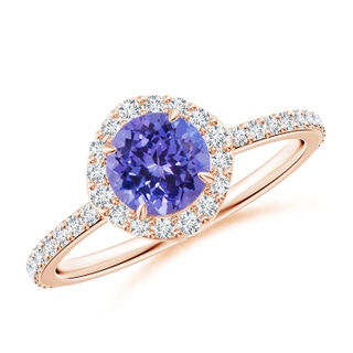 6mm AA Vintage Style Claw-Set Round Tanzanite Halo Ring in Rose Gold