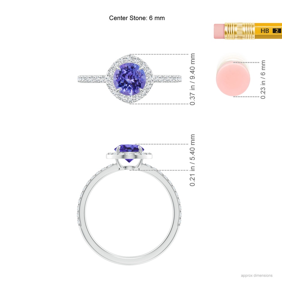 6mm AA Vintage Style Claw-Set Round Tanzanite Halo Ring in White Gold ruler