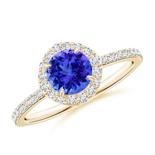 6mm AAA Vintage Style Claw-Set Round Tanzanite Halo Ring in Yellow Gold