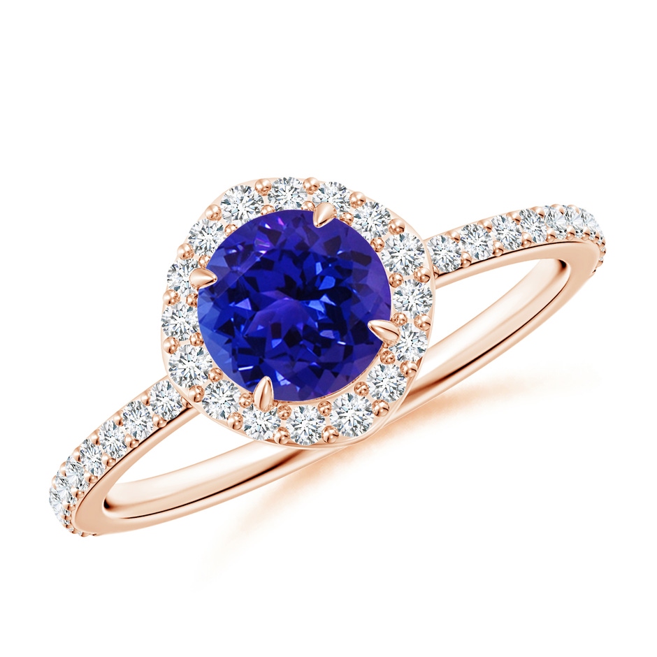 6mm AAAA Vintage Style Claw-Set Round Tanzanite Halo Ring in Rose Gold 