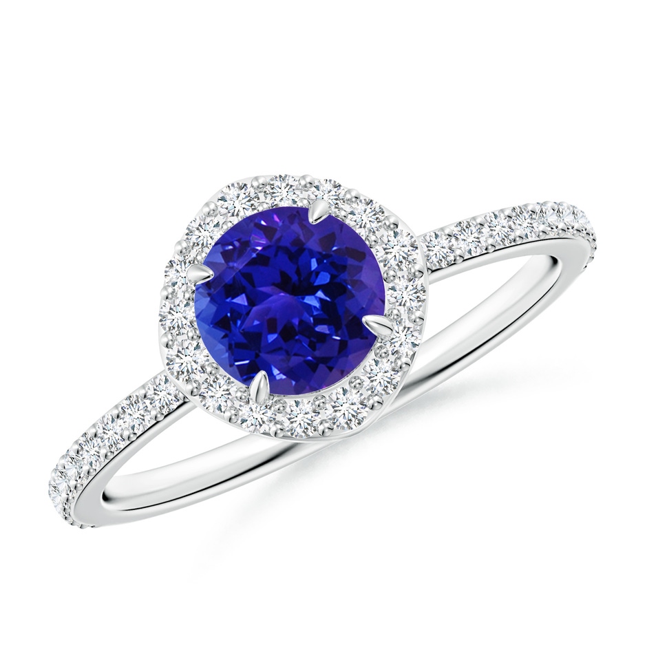 6mm AAAA Vintage Style Claw-Set Round Tanzanite Halo Ring in White Gold 