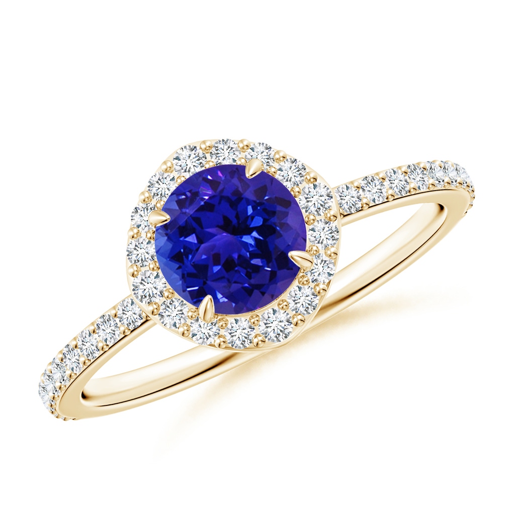 6mm AAAA Vintage Style Claw-Set Round Tanzanite Halo Ring in Yellow Gold