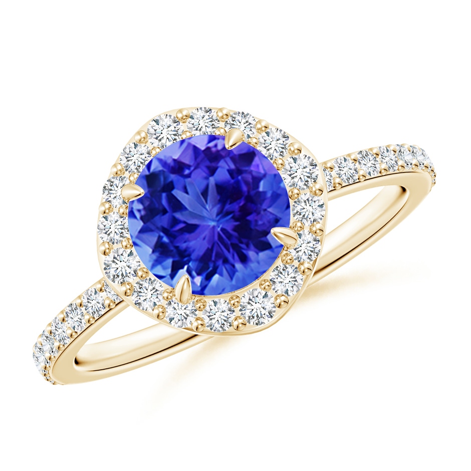 7mm AAA Vintage Style Claw-Set Round Tanzanite Halo Ring in Yellow Gold 