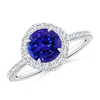 7mm AAAA Vintage Style Claw-Set Round Tanzanite Halo Ring in P950 Platinum