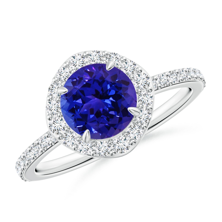 7mm AAAA Vintage Style Claw-Set Round Tanzanite Halo Ring in P950 Platinum 