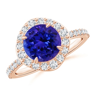 8mm AAAA Vintage Style Claw-Set Round Tanzanite Halo Ring in Rose Gold