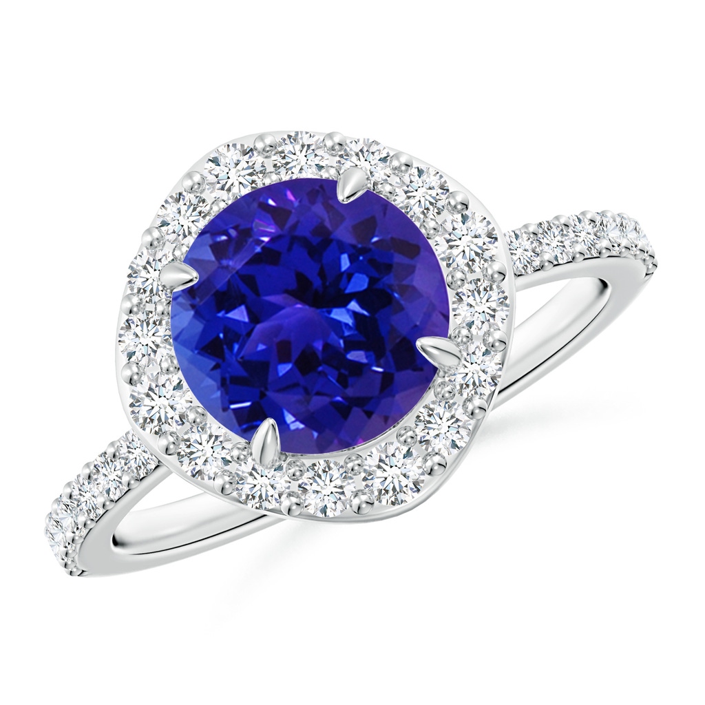 8mm AAAA Vintage Style Claw-Set Round Tanzanite Halo Ring in White Gold