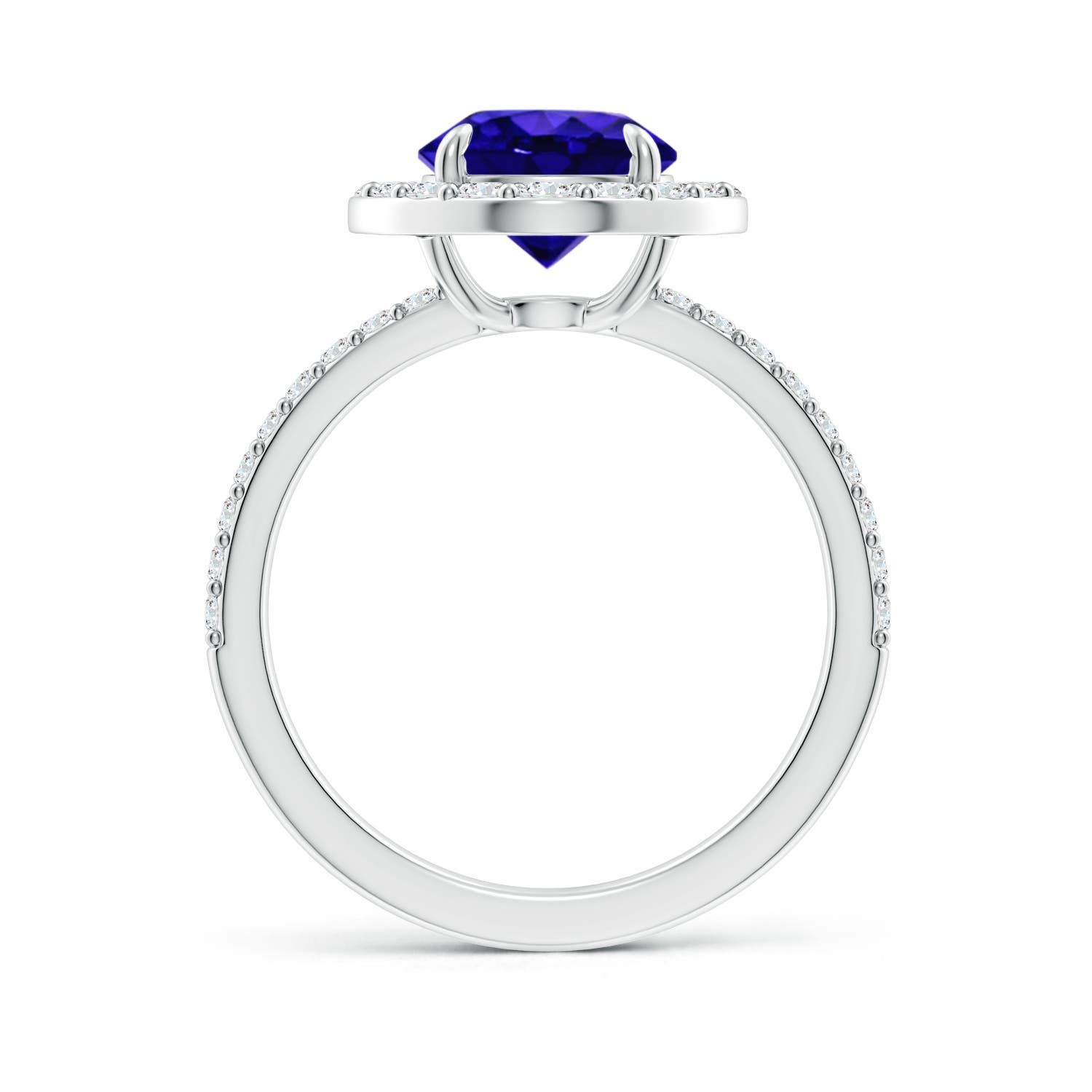 8mm AAAA Vintage Style Claw-Set Round Tanzanite Halo Ring in White Gold - side 2
