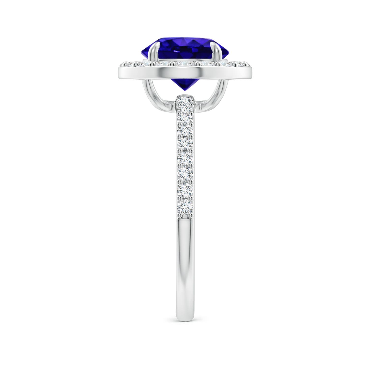 8mm AAAA Vintage Style Claw-Set Round Tanzanite Halo Ring in White Gold - side 3