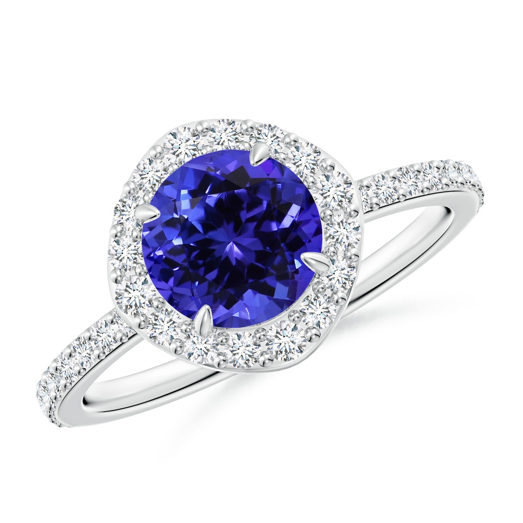 7.13x7.07x5.12mm AAA GIA Certified Vintage Style Tanzanite Halo Ring in 18K White Gold